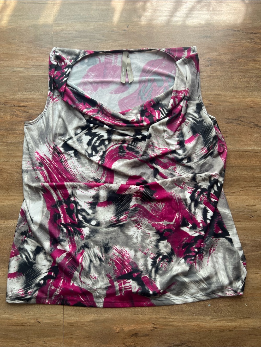 Penningtons Pink & Black Abstract Draped Neck Tank 2X Plus Size